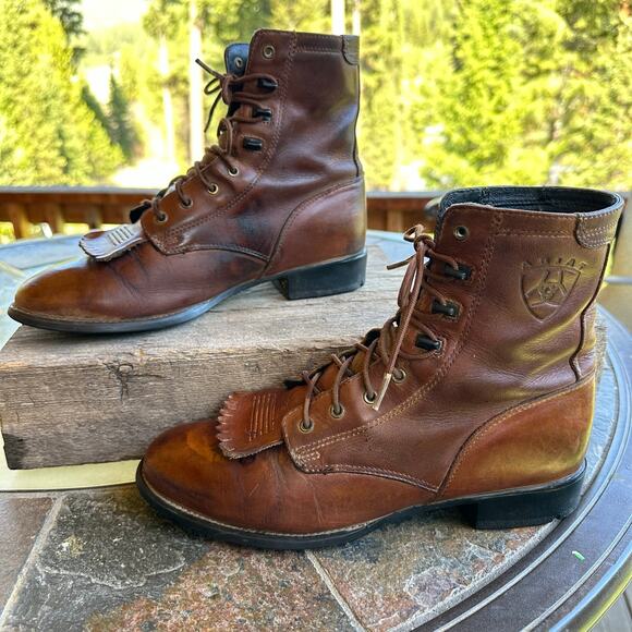 ARIAT Boots Western Lace Up Kilties Womens 7B Brown Leather Cowgirl Boho Rodeo - Picture 2 of 11